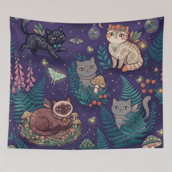 Item preview, Cute Magical Cats in an Enchanted Mushroom Forest designed and sold by Iampoji.