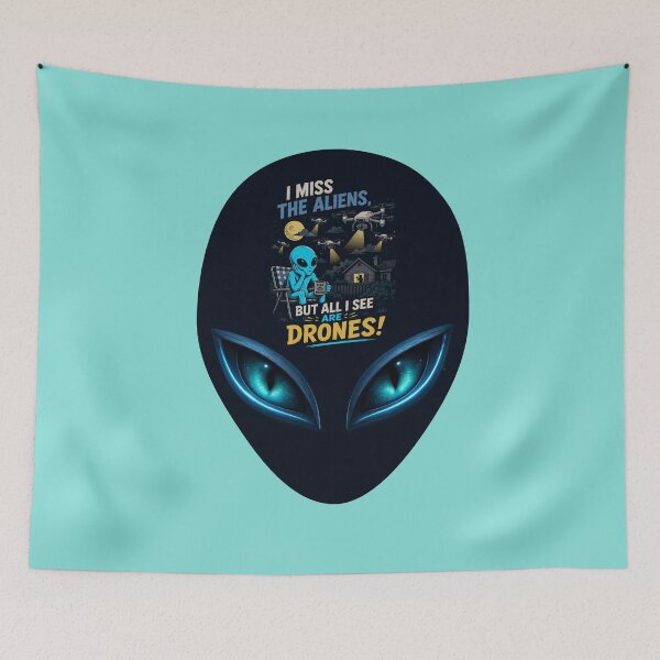 Item preview, I Miss the Aliens, But All I See Are Drones | Funny UFO Alien Graphic T-Shirt designed and sold by Aimetoi.