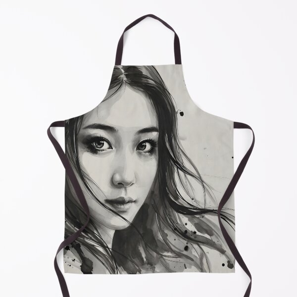 Item preview, Sumi-e Ink Wash Woman Portrait | Dramatic Asian Ink Art Print designed and sold by DreamyWallVibes.