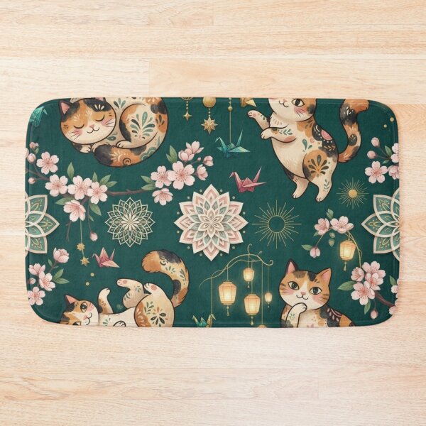 Item preview, Whimsical Sakura Cats Seamless Pattern designed and sold by Iampoji.