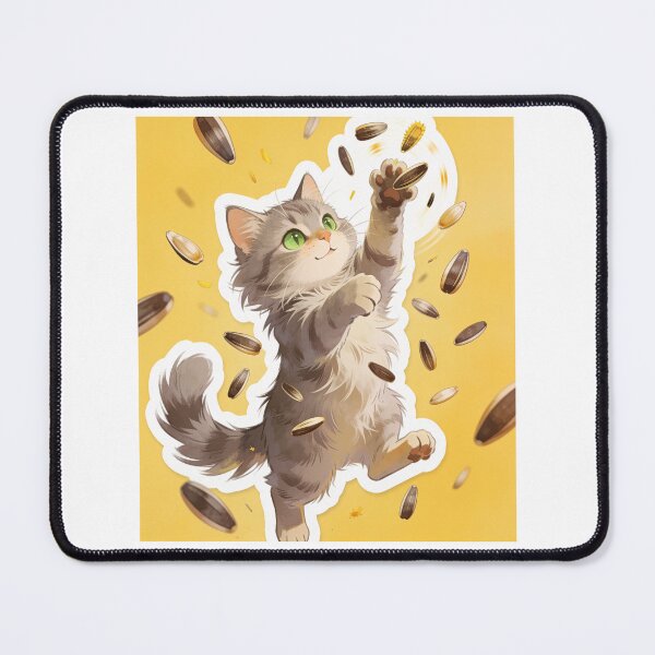 Item preview, Gray Cat Catching Sunflower Seeds designed and sold by OksArtStudio.
