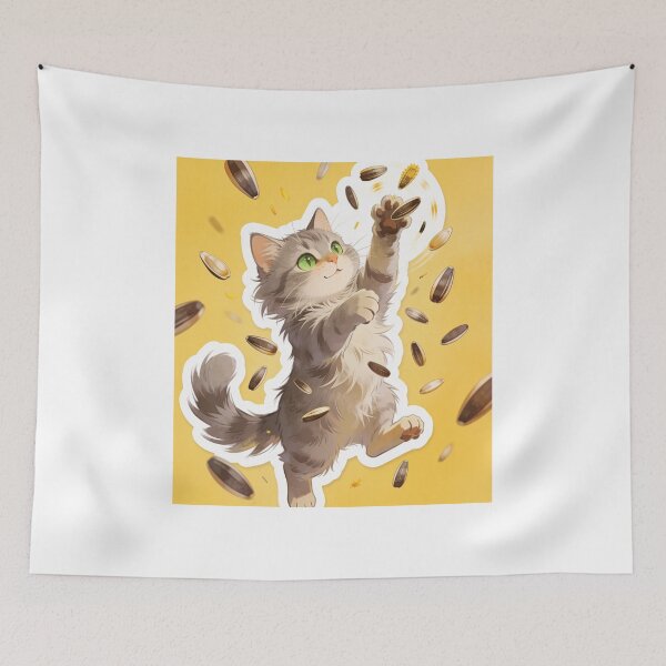 Item preview, Gray Cat Catching Sunflower Seeds designed and sold by OksArtStudio.