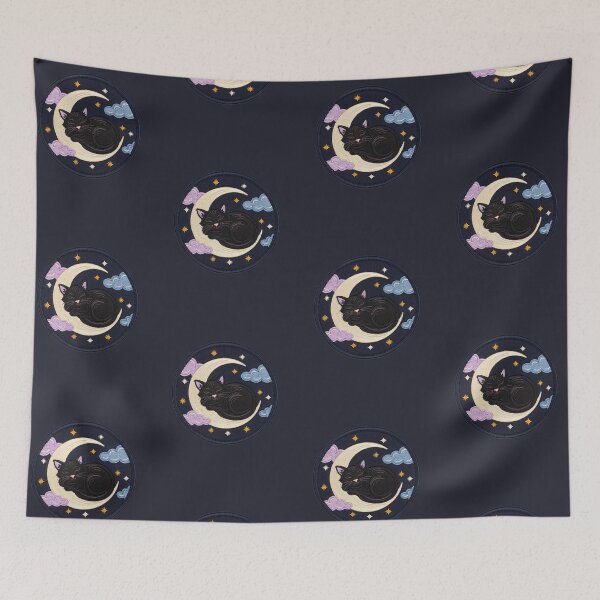 Item preview, Sleeping Black Cat on Crescent Moon | Embroidered Celestial Patch | Witchy Cottagecore designed and sold by PatsiRose.
