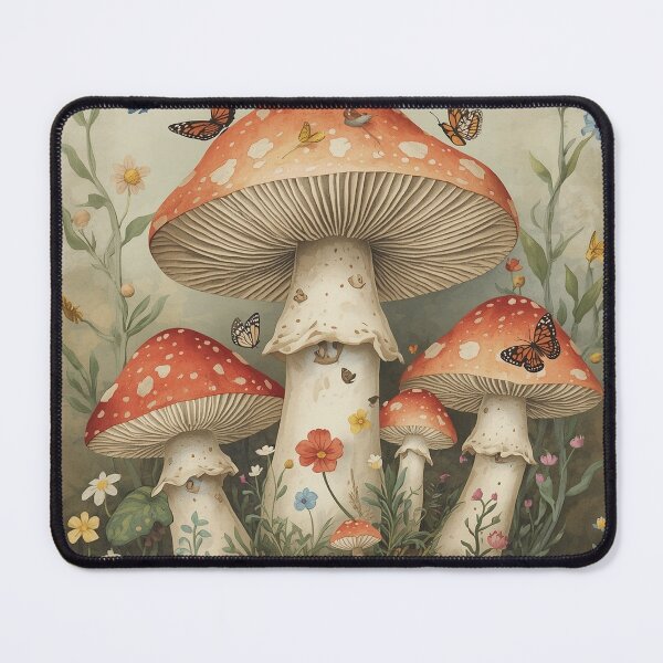 Item preview, Cottagecore Mushrooms Wildflowers Forest Art designed and sold by AEVORI.