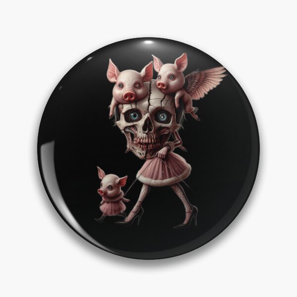 Item preview, Gothic Skull Doll Walking Cute Flying Pigs Art designed and sold by LujziWorld.