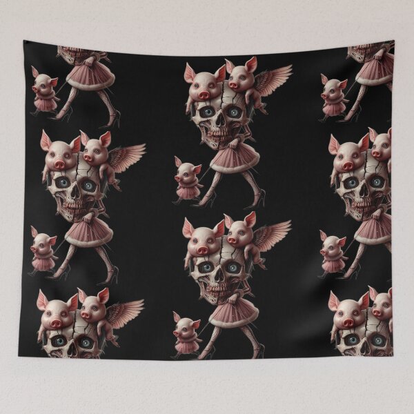 Item preview, Gothic Skull Doll Walking Cute Flying Pigs Art designed and sold by LujziWorld.