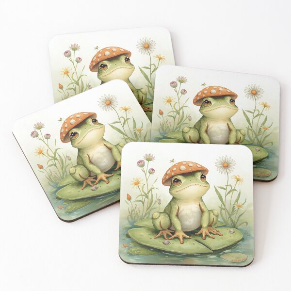 Item preview,  Cute Cottagecore Frog Mushroom Hat Art designed and sold by AEVORI.
