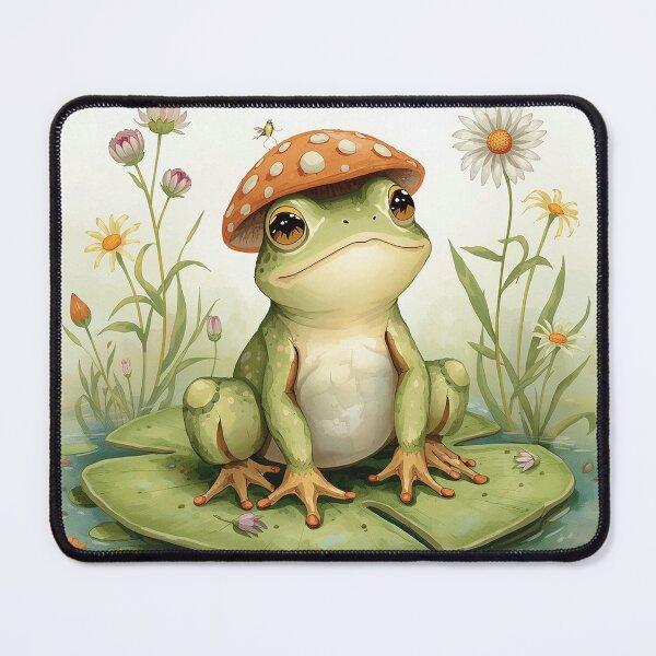 Item preview,  Cute Cottagecore Frog Mushroom Hat Art designed and sold by AEVORI.