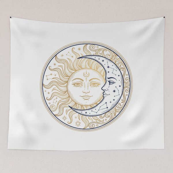 Item preview, Mystical Golden Sun and Crescent Moon Faces designed and sold by pohapoha181.