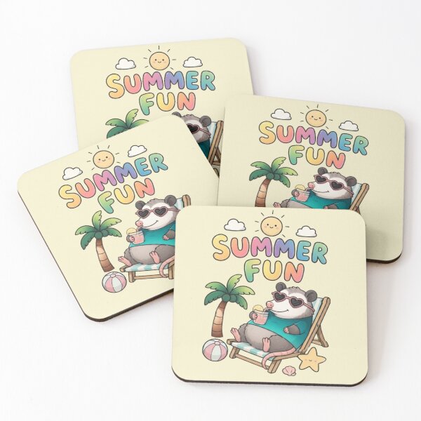 Item preview, Summer Fun – Whimsical Opossum Beach Art designed and sold by Dogandesighn.
