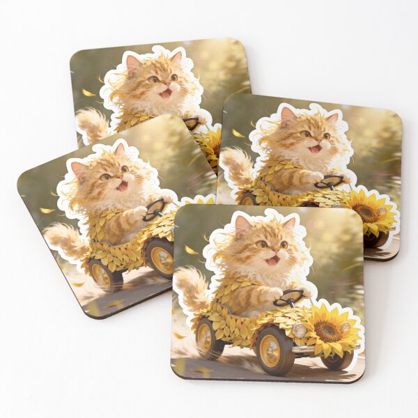 Item preview, Cream Cat Driving a Sunflower Car designed and sold by OksArtStudio.