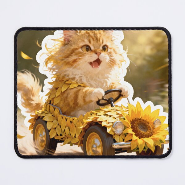 Item preview, Cream Cat Driving a Sunflower Car designed and sold by OksArtStudio.