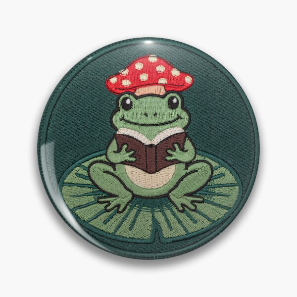 Item preview, Cute Frog Reading a Book | Embroidered Cottagecore Mushroom Patch | Book Lover Gift designed and sold by PatsiRose.