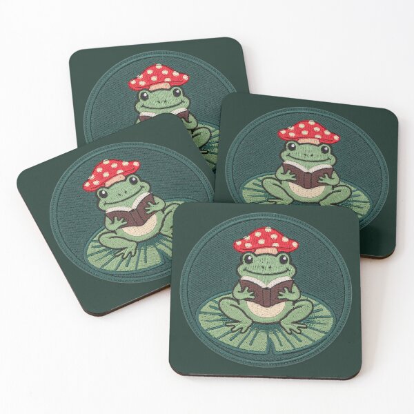 Item preview, Cute Frog Reading a Book | Embroidered Cottagecore Mushroom Patch | Book Lover Gift designed and sold by PatsiRose.