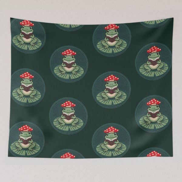 Item preview, Cute Frog Reading a Book | Embroidered Cottagecore Mushroom Patch | Book Lover Gift designed and sold by PatsiRose.