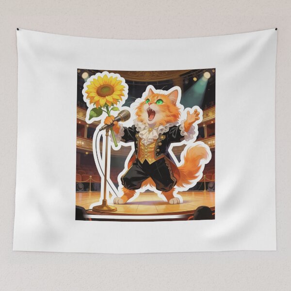 Item preview, Ginger Cat with Green Eyes Singing on an Opera Stage designed and sold by OksArtStudio.