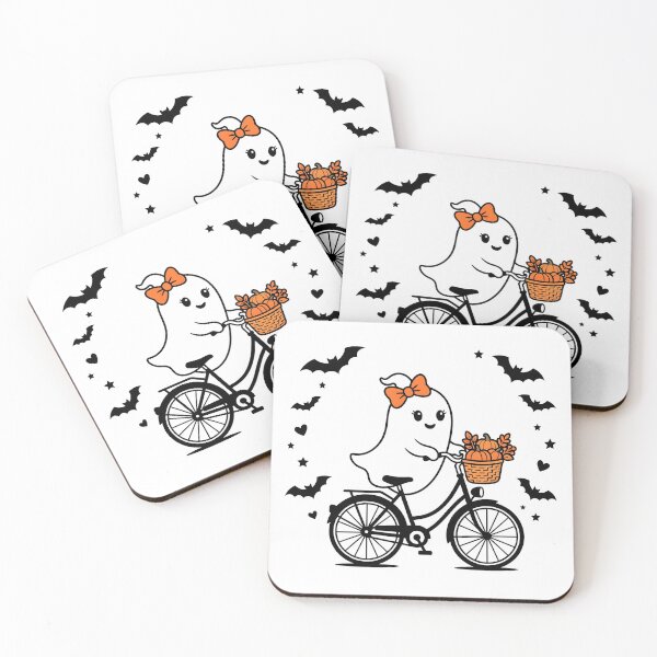 Item preview, Cute Halloween Ghost Girl Riding Bicycle with Pumpkins Kawaii  designed and sold by fawzimorsy.