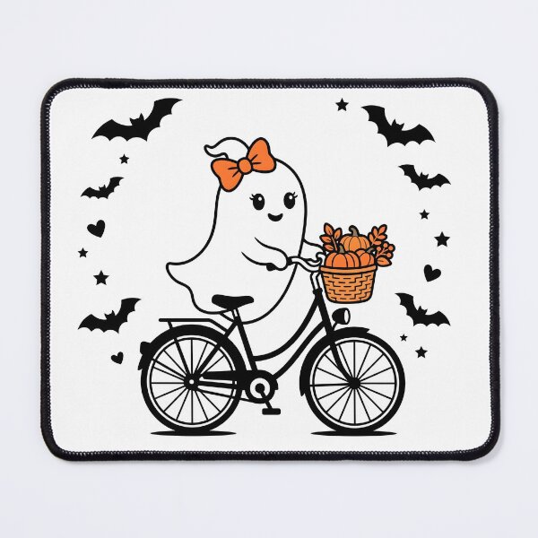 Item preview, Cute Halloween Ghost Girl Riding Bicycle with Pumpkins Kawaii designed and sold by fawzimorsy.