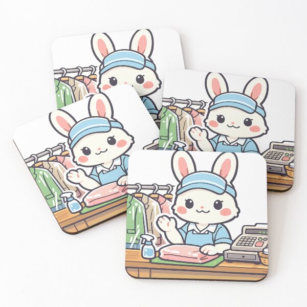 Item preview, Kawaii Rabbit at a Retro Japanese Dry Cleaner Sticker | Showa Laundry Shop Anime Art designed and sold by kawaii animal store (in Japan).