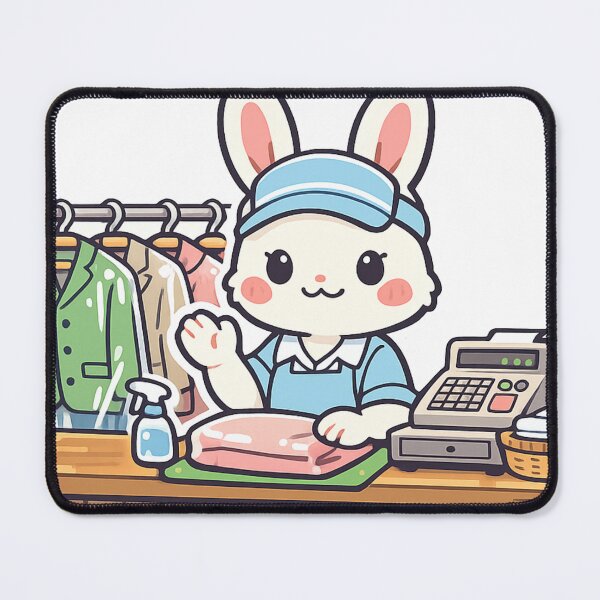 Item preview, Kawaii Rabbit at a Retro Japanese Dry Cleaner Sticker | Showa Laundry Shop Anime Art designed and sold by kawaii animal store (in Japan).