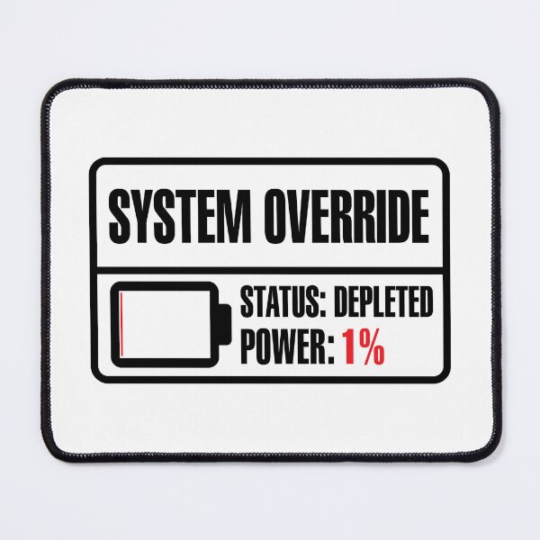 Item preview, Funny System Override Technical Warning Tag - Low Battery 1% Sticker and Hoodie designed and sold by MadCatDesign77.