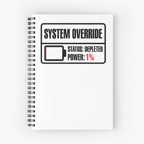 Item preview, Funny System Override Technical Warning Tag - Low Battery 1% Sticker and Hoodie designed and sold by MadCatDesign77.