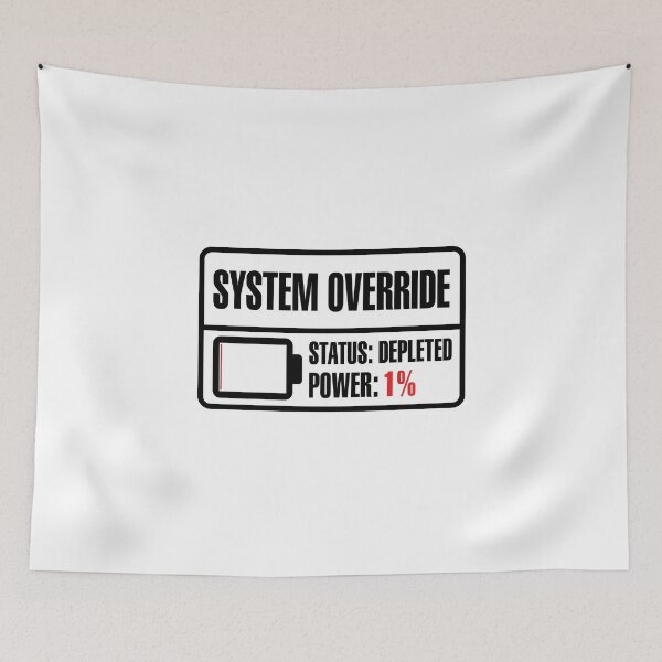 Item preview, Funny System Override Technical Warning Tag - Low Battery 1% Sticker and Hoodie designed and sold by MadCatDesign77.