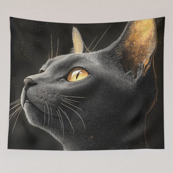 Item preview, Sphynx Cat Golden Eyes Black Feline Mystic Moonwatcher designed and sold by mildaclairmo.