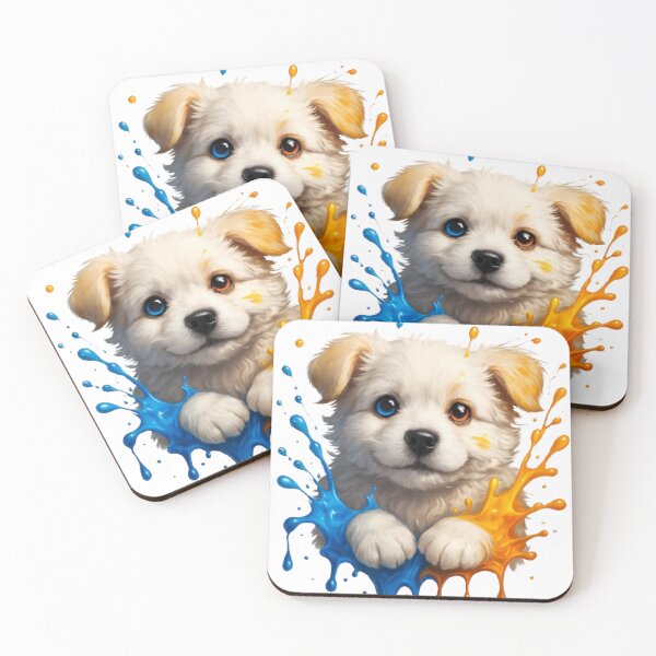 Item preview, Cute Puppy with Blue and Orange Paint Splash designed and sold by PixelStyle Studio.