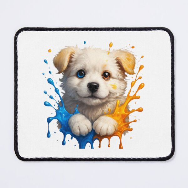 Item preview, Cute Puppy with Blue and Orange Paint Splash designed and sold by PixelStyle Studio.