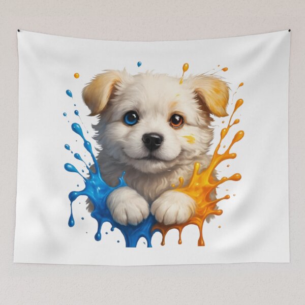Item preview, Cute Puppy with Blue and Orange Paint Splash designed and sold by PixelStyle Studio.