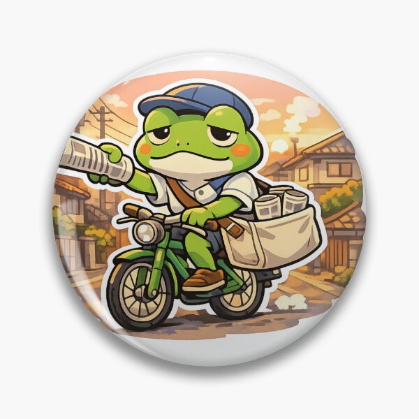 Item preview, Sleepy Frog Newspaper Delivery Sticker – Nostalgic Japan Morning Kawaii Bicycle Anime Design designed and sold by kawaii animal store (in Japan).