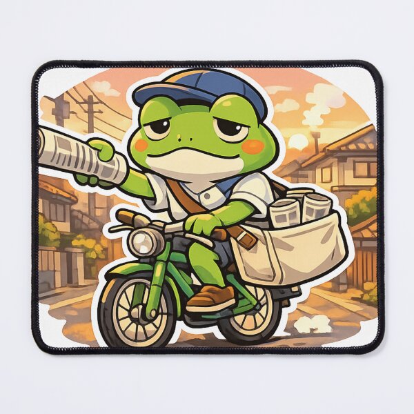 Item preview, Sleepy Frog Newspaper Delivery Sticker – Nostalgic Japan Morning Kawaii Bicycle Anime Design designed and sold by kawaii animal store (in Japan).