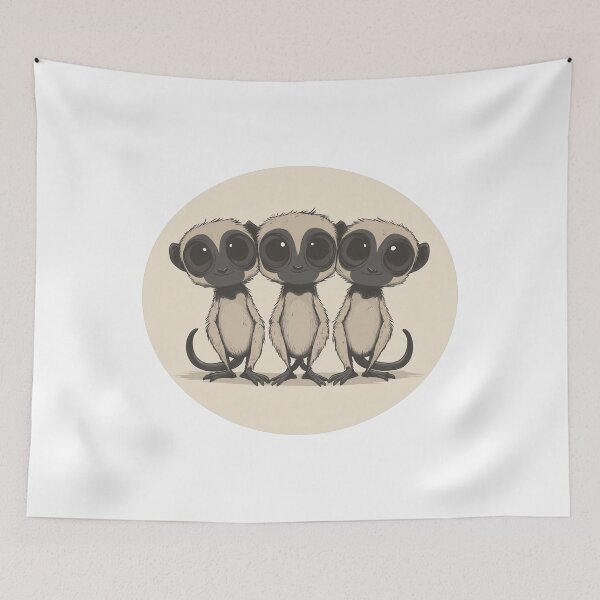 Item preview, Three Cute Lemurs Big Eyes Illustration Funny Animal Design designed and sold by DeadPixlDesigns.