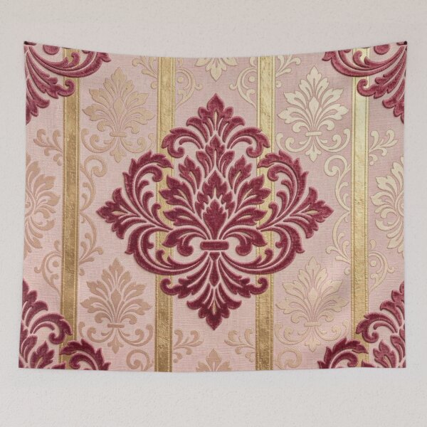 Item preview, Faux Crushed Velvet Striped Dark Mauve & Gold Damask designed and sold by DesignsByPrnces.