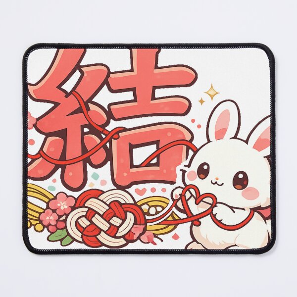 Item preview, Kawaii Rabbit with Kanji "Musubi (結)" | Japanese Mizuhiki & Red String Lucky Sticker | Cute Traditional Japan Art designed and sold by kawaii animal store (in Japan).