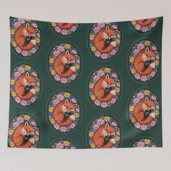 Item preview, Sleeping Fox in Wildflowers | Embroidered Woodland Patch | Cottagecore Fox Art designed and sold by PatsiRose.