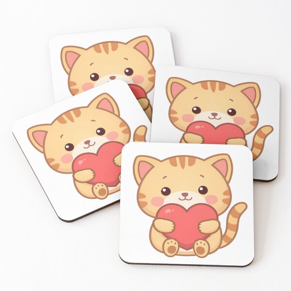 Item preview, Cute Kawaii Cat Holding a Heart Illustration designed and sold by Lu7u.