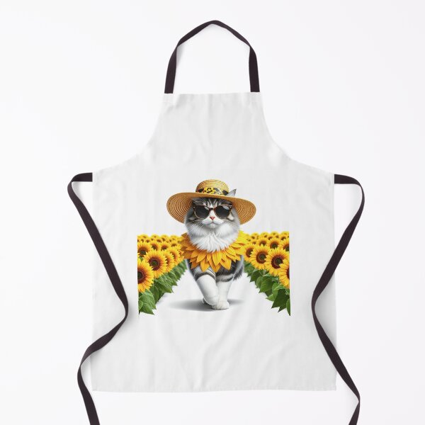 Item preview, Stylish Fluffy Cat in Sunflower Hat Walking Through a Sunflower Field designed and sold by OksArtStudio.