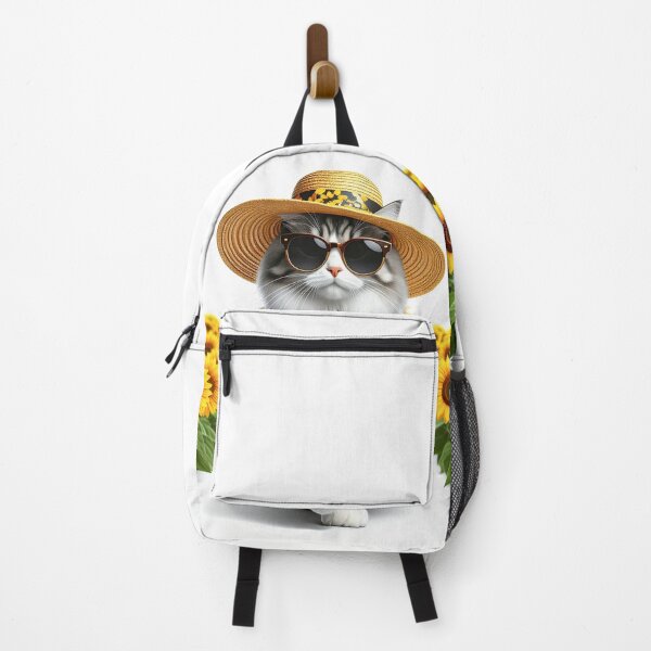 Item preview, Stylish Fluffy Cat in Sunflower Hat Walking Through a Sunflower Field designed and sold by OksArtStudio.