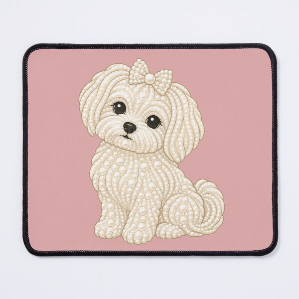 Item preview, Pearl Girly Puppy with Bow - Elegant Cute Maltese Dog designed and sold by pixiedustpaint.