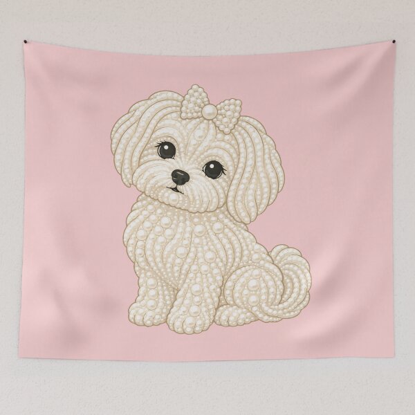 Item preview, Pearl Girly Puppy with Bow - Elegant Cute Maltese Dog designed and sold by pixiedustpaint.
