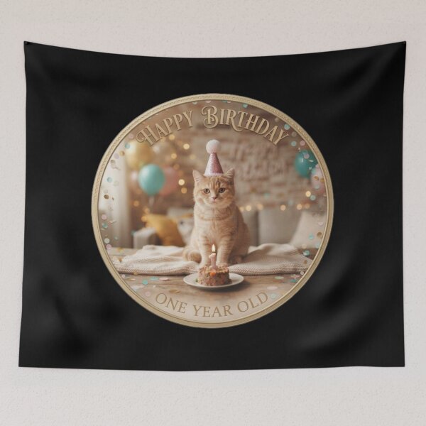 Item preview, Happy Birthday – First Birthday Cat Celebration Art designed and sold by Fatomfatom.