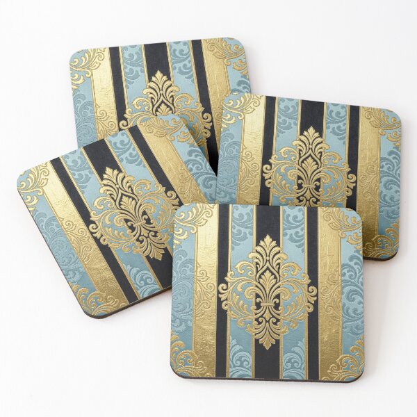 Item preview, Sky Blue, Gold & Black Striped Damask designed and sold by DesignsByPrnces.