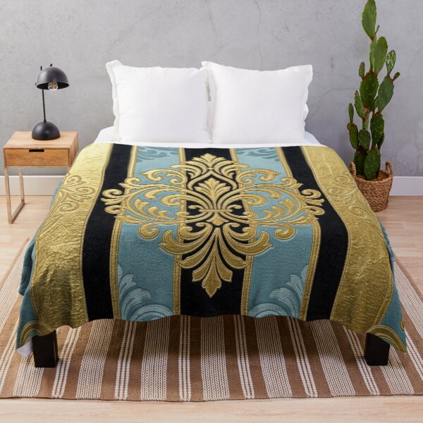 Item preview, Sky Blue, Gold & Black Striped Damask designed and sold by DesignsByPrnces.