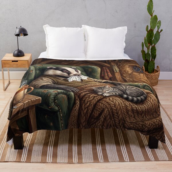 Item preview, Poorly Badger and Cozy Tabby Cat Get Well Soon Art designed and sold by Englandbear.
