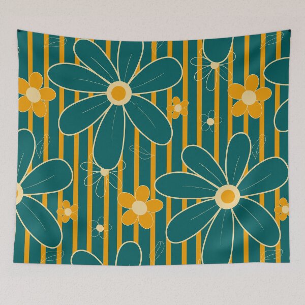 Item preview, Yellow stripes in a green field with green flowers 5E designed and sold by StefanStudioArt.