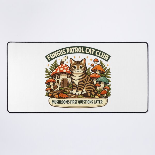 Item preview, Fungus Patrol Cat Club Mushroom Cottagecore Cat Shirt designed and sold by Concrete Coffee Studio.