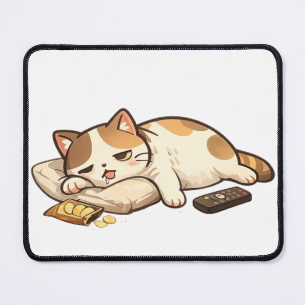 Item preview, Lazy Calico Cat Eating Chips and Watching TV designed and sold by Northern Glow Art.