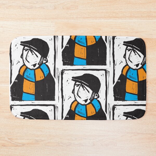 Item preview, Classic Football Fan Illustration | Retro Terrace Supporter | Orange & Blue Scarf - Lino designed and sold by GWARTGB.